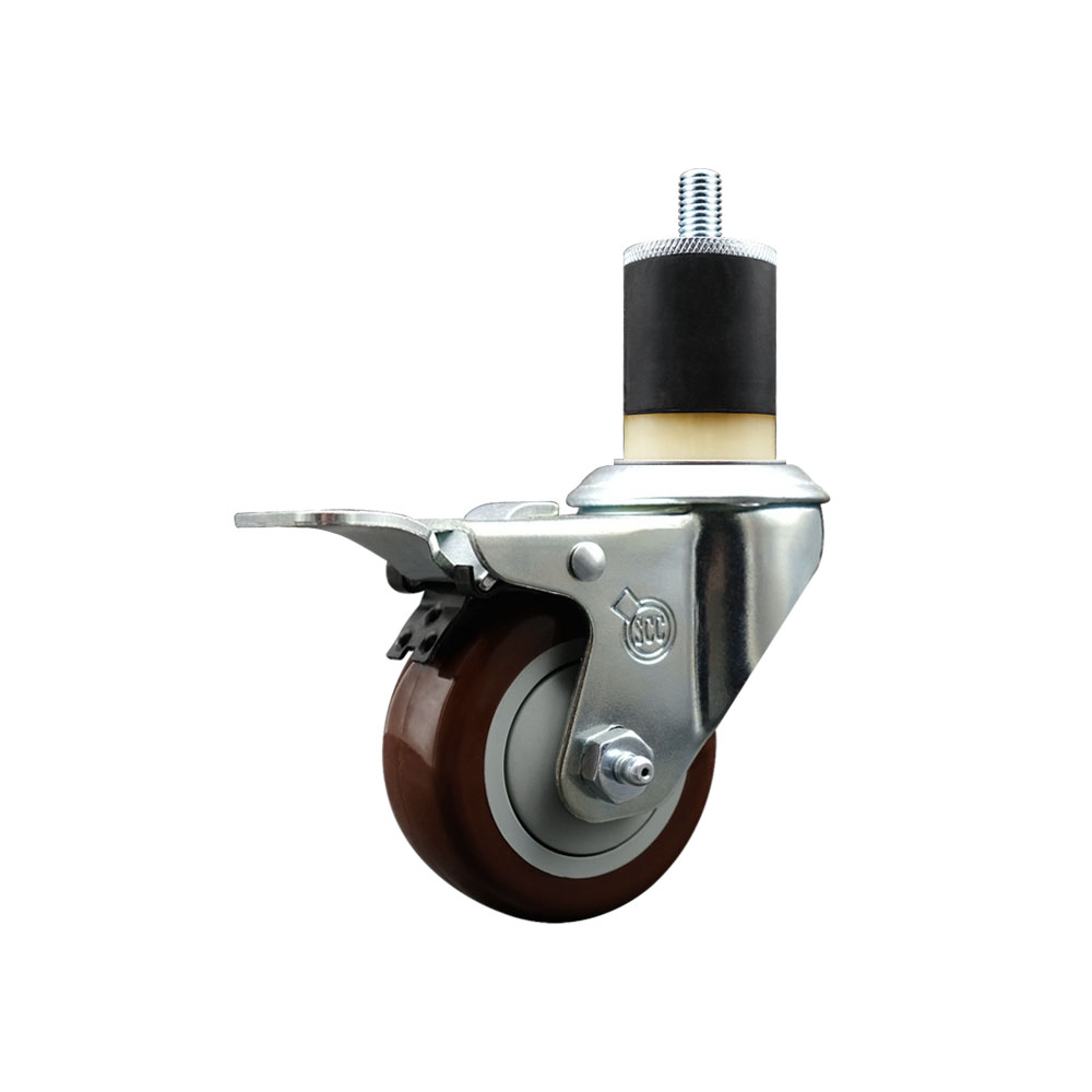 SCC-EXTTL20S314-PPUB-MRN-178 Polyurethane Expanding Stem Swivel Caster with 3 in. Maroon Wheel & 1.87 in. Stem & Total Locking Brake