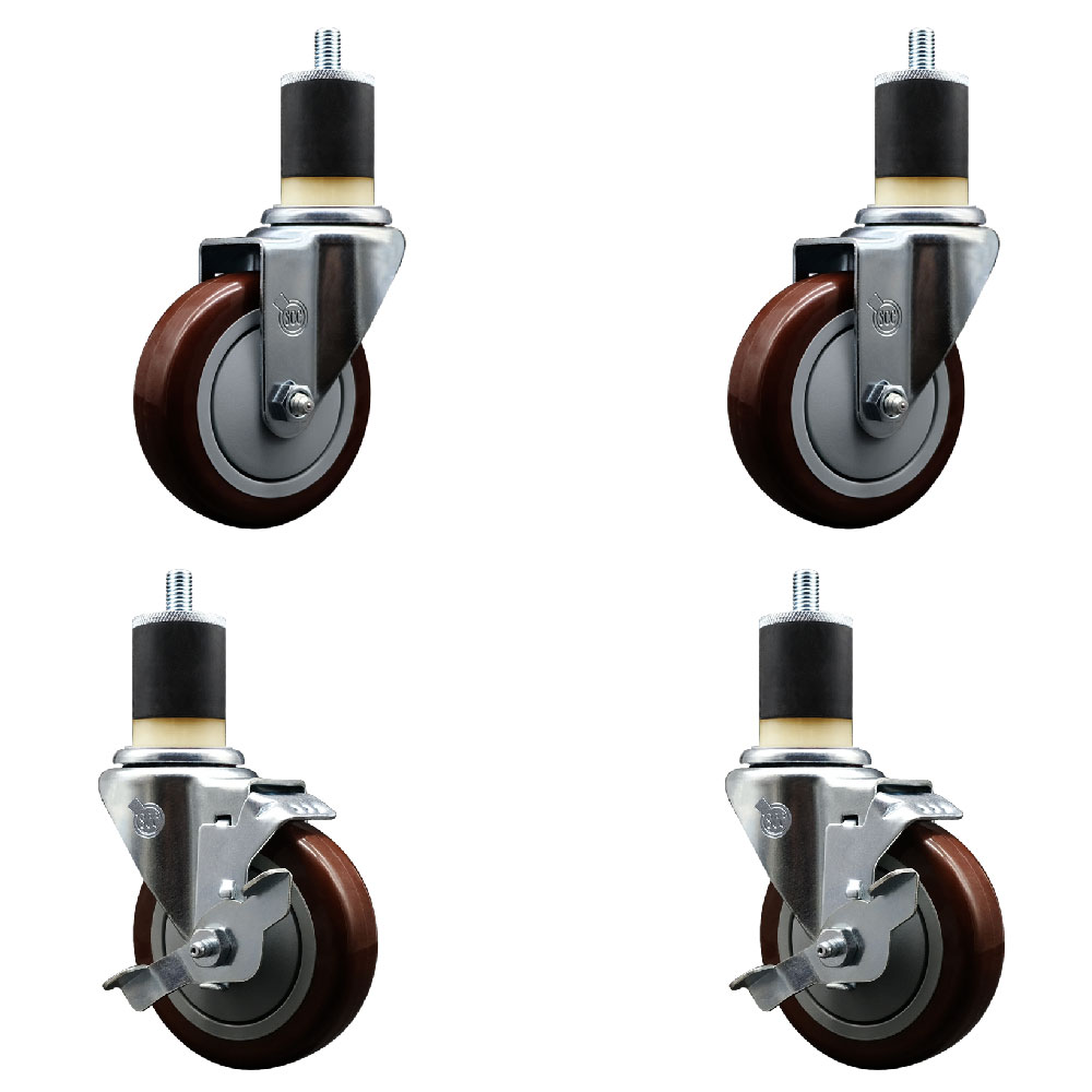 SCC-EX20S414-PPUB-MRN-2-TLB-2-178 Polyurethane Swivel Expanding Stem Caster with 4 in. Maroon Wheels & 1.87 in. Stems - Set of 4
