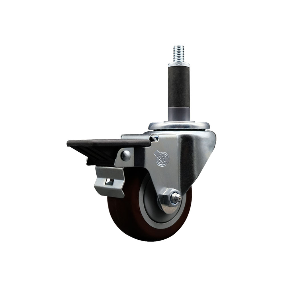 SCC-EX20S314-PPUB-MRN-PLB-1 Polyurethane Expanding Stem Swivel Caster with 3 in. Maroon Wheel & 1 in. Stem & Posi Locking Brake