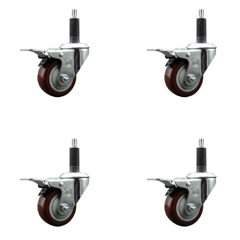 SCC-EXTTL20S314-PPUB-MRN-1-4 Polyurethane Swivel Expanding Stem Caster with 3 in. Maroon Wheels & 1 in. Stems - Set of 4
