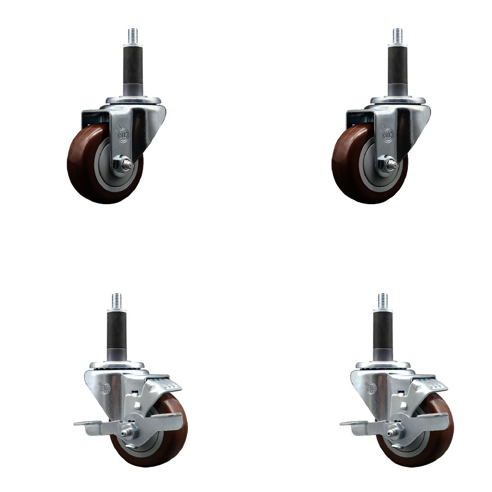 SCC-EX20S314-PPUB-MRN-2-TLB-2-1 Polyurethane Swivel Expanding Stem Caster with 3 in. Maroon Wheels & 1 in. Stems - Set of 4