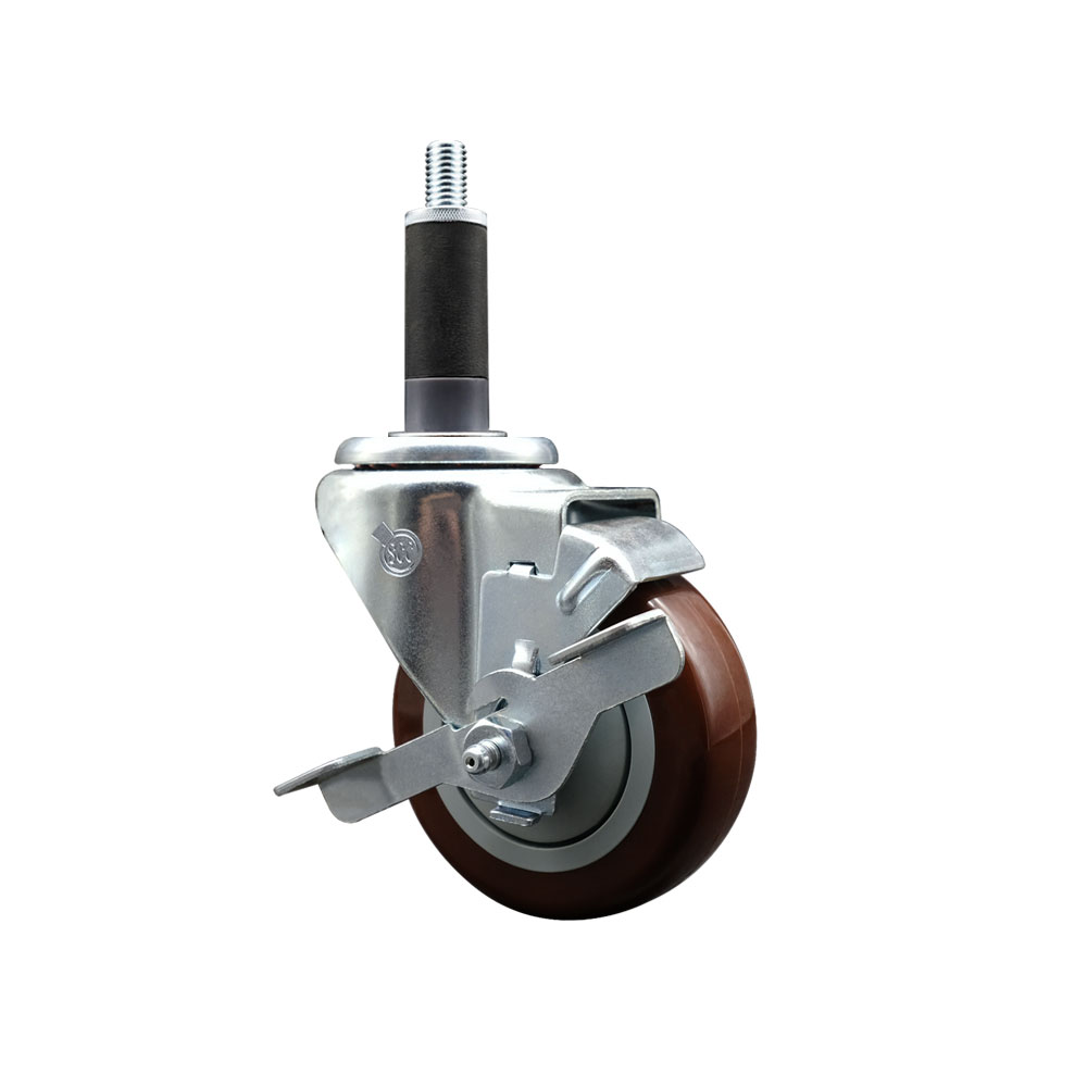 SCC-EX20S3514-PPUB-MRN-TLB-1 Polyurethane Expanding Stem Swivel Caster with 3.5 in. Maroon Wheel & 1 in. Stem & Top Locking Brake