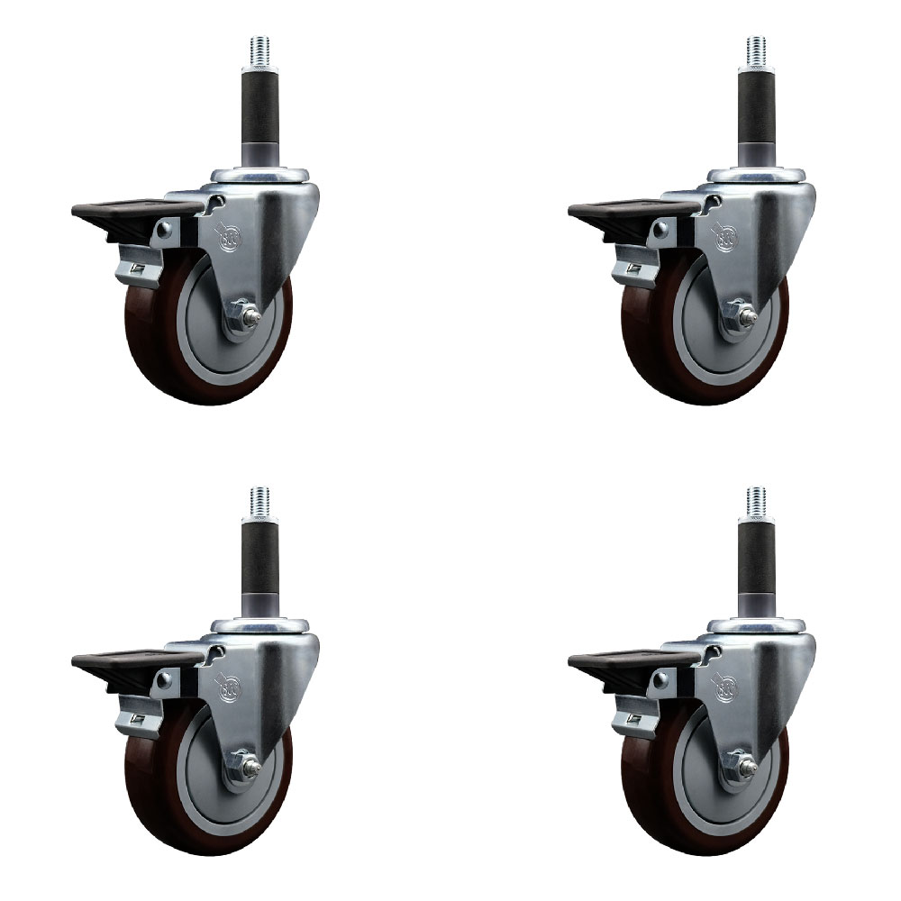 SCC-EX20S414-PPUB-MRN-PLB-1-4 Polyurethane Swivel Expanding Stem Caster with 4 in. Maroon Wheels & 1 in. Stems - Set of 4