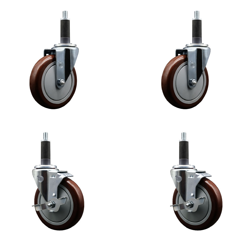 SCC-EX20S514-PPUB-MRN-2-TLB-2-1 Polyurethane Swivel Expanding Stem Caster with 5 in. Maroon Wheels & 1 in. Stems - Set of 4