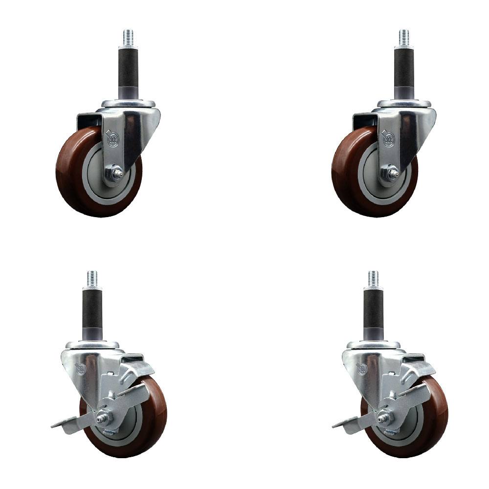 SCC-SSEX20S3514-PPUB-MRN-2-TLB-2-1 Stainless Steel Polyurethane Swivel Expanding Stem Caster with 3.5 in. Maroon Wheels & 1 in. Stems - Set of 4