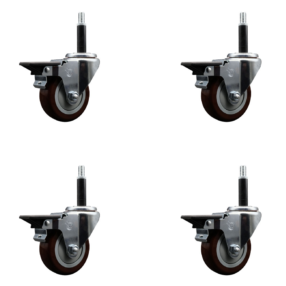 SCC-EX20S3514-PPUB-MRN-PLB-34-4 Polyurethane Swivel Expanding Stem Caster with 3.5 in. Maroon Wheels & 0.75 in. Stems - Set of 4
