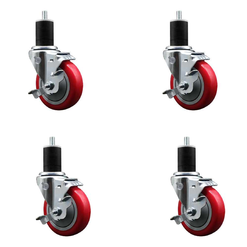 SCC-EX20S414-PPUB-RED-TLB-134-4 Polyurethane Swivel Expanding Stem Caster with 4 in. Red Wheels & 1.75 in. Stems - Set of 4