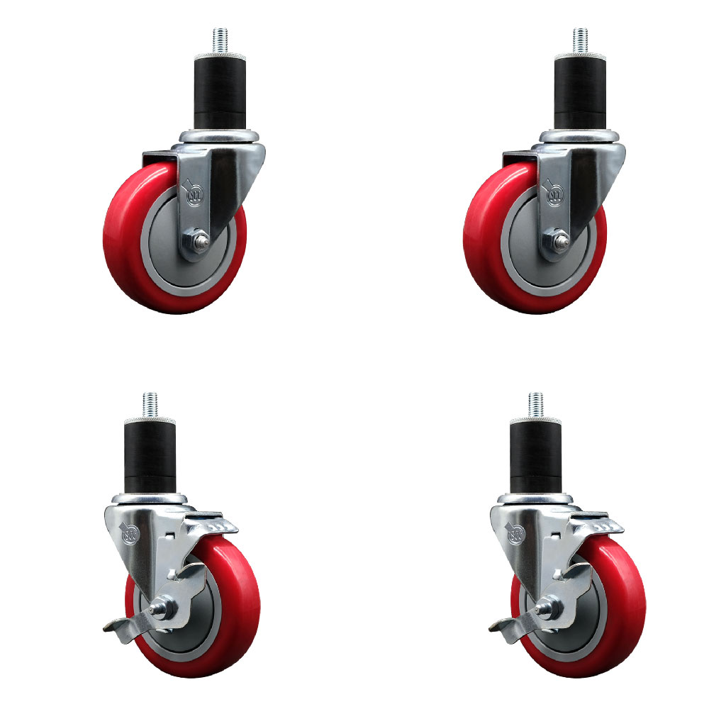 SCC-EX20S414-PPUB-RED-2-TLB-2-134 Polyurethane Swivel Expanding Stem Caster with 4 in. Red Wheels & 1.75 in. Stems - Set of 4