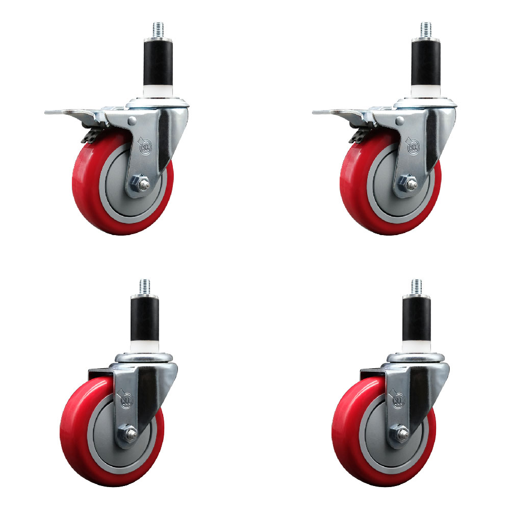 SCC-SSEXTTL20S414-PPUB-RED-2-S-2-138 Stainless Steel Polyurethane Swivel Expanding Stem Caster with 4 in. Red Wheels & 1.38 in. Stems - Set of 4