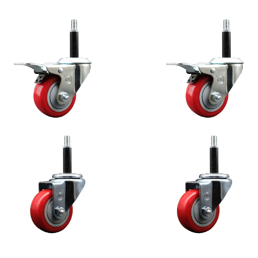 SCC-EXTTL20S314-PPUB-RED-2-S-2-34 Polyurethane Swivel Expanding Stem Caster with 3 in. Red Wheels & 0.75 in. Stems - Set of 4