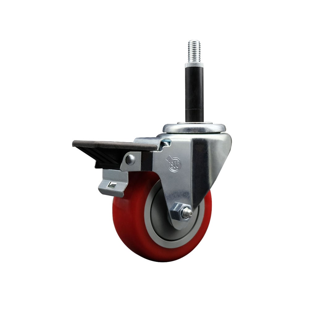 SCC-EX20S3514-PPUB-RED-PLB-34 Polyurethane Expanding Stem Swivel Caster with 3.5 in. Red Wheel & 0.75 in. Stem & Posi Locking Brake