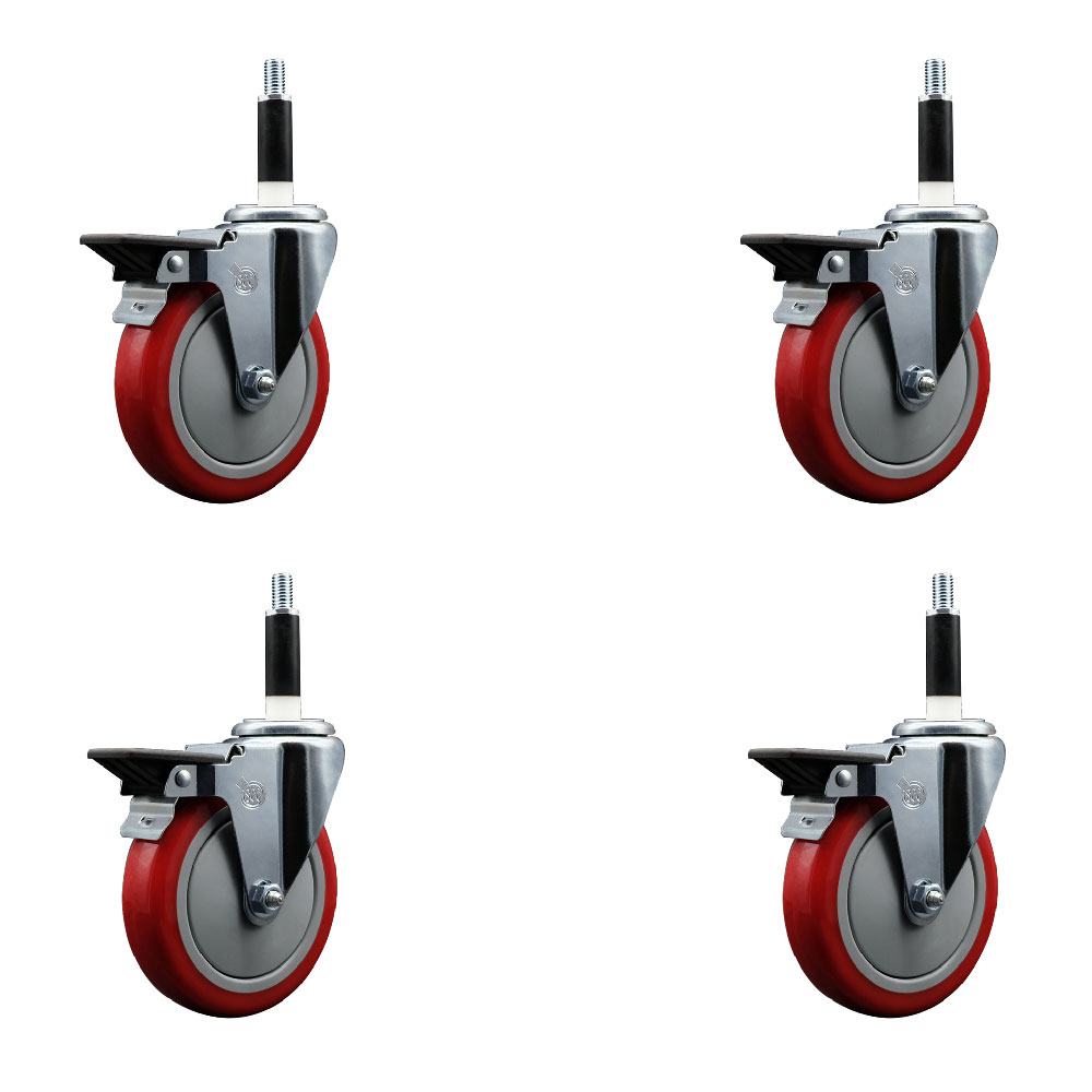 SCC-EX20S514-PPUB-RED-PLB-78-4 Polyurethane Swivel Expanding Stem Caster with 5 in. Red Wheels & 0.87 in. Stems - Set of 4