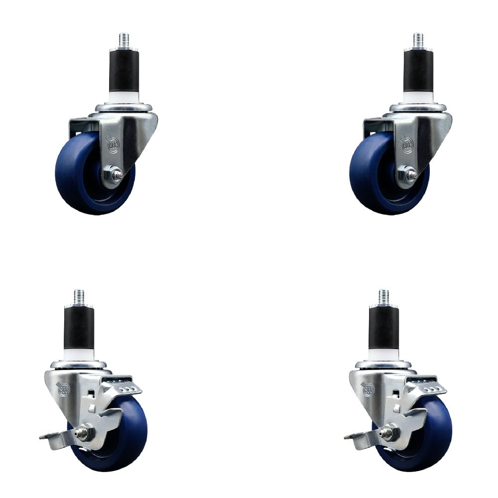 SCC-EX20S314-SPUS-2-TLB-2-112 Solid Polyurethane Swivel Expanding Stem Caster with 3 in. Blue Wheels & 1.5 in. Stems - Set of 4