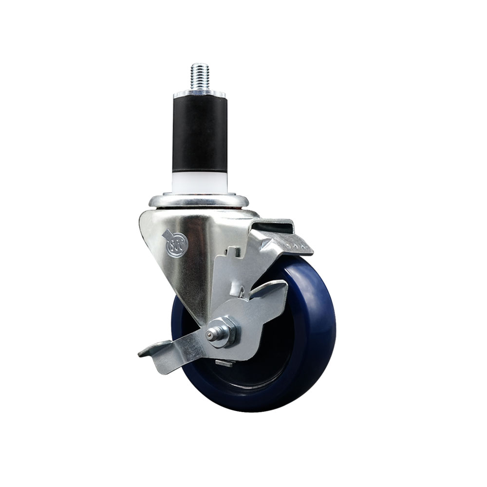 SCC-EX20S3514-SPUS-TLB-112 Solid Polyurethane Expanding Stem Swivel Caster with 3.5 in. Blue Wheel & 1.5 in. Stem & Top Locking Brake