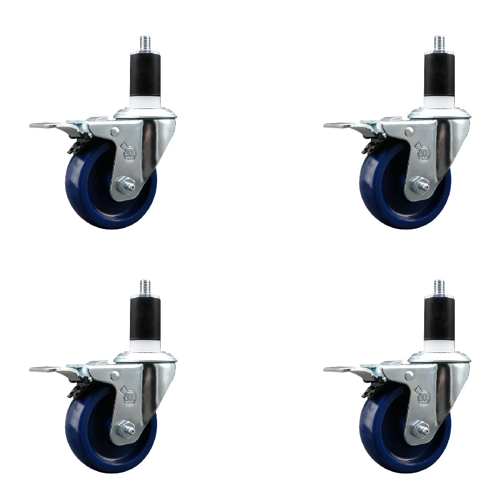 SCC-EXTTL20S3514-SPUS-112-4 Solid Polyurethane Swivel Expanding Stem Caster with 3.5 in. Blue Wheels & 1.5 in. Stems - Set of 4