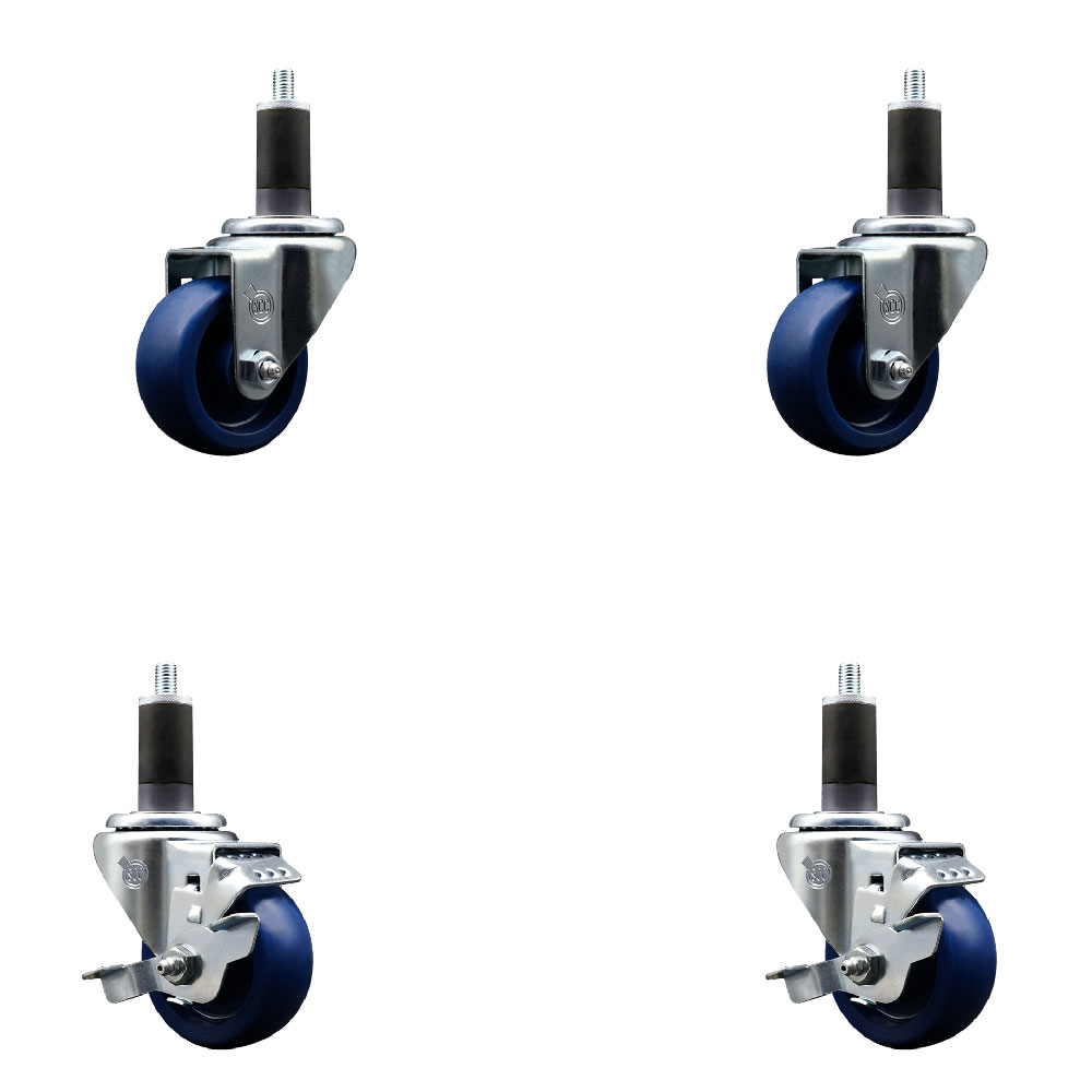 SCC-EX20S314-SPUS-2-TLB-2-114 Solid Polyurethane Swivel Expanding Stem Caster with 3 in. Blue Wheels & 1.25 in. Stems - Set of 4
