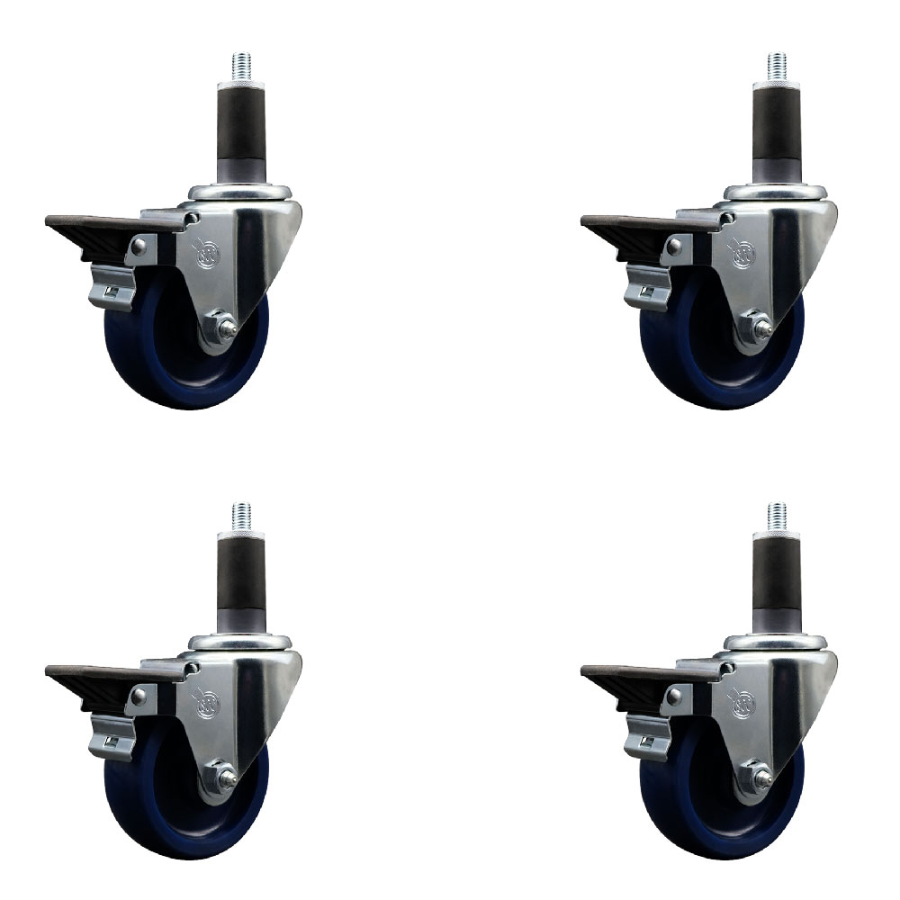 SCC-EX20S3514-SPUS-PLB-114-4 Solid Polyurethane Swivel Expanding Stem Caster with 3.5 in. Blue Wheels & 1.25 in. Stems - Set of 4