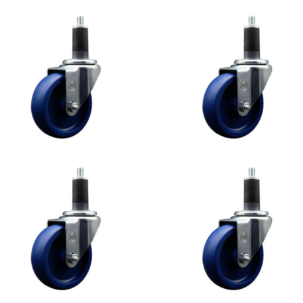 SCC-EX20S414-SPUS-114-4 Solid Polyurethane Swivel Expanding Stem Caster with 4 in. Blue Wheels & 1.25 in. Stems - Set of 4