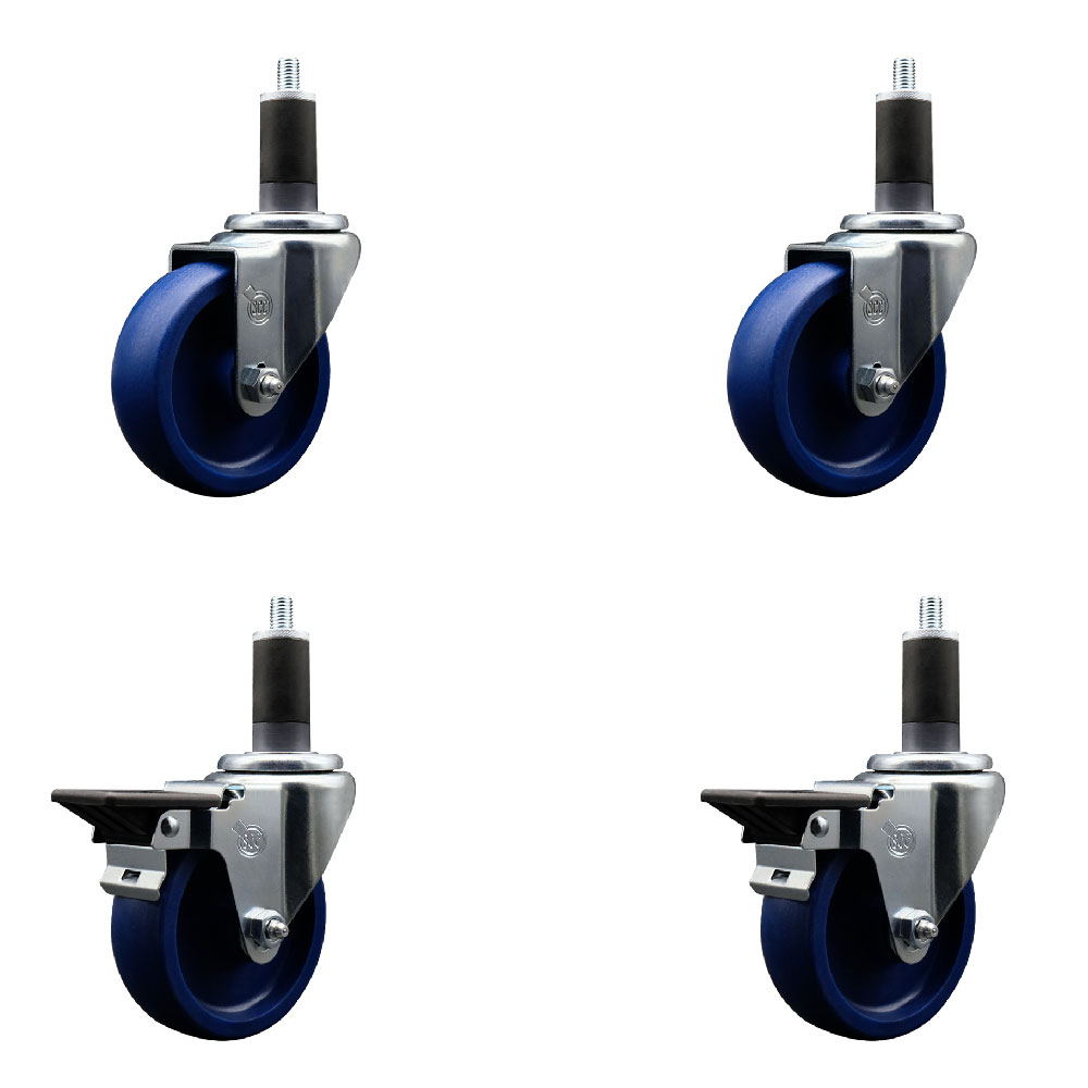 SCC-EX20S414-SPUS-2-PLB-2-114 Solid Polyurethane Swivel Expanding Stem Caster with 4 in. Blue Wheels & 1.25 in. Stems - Set of 4