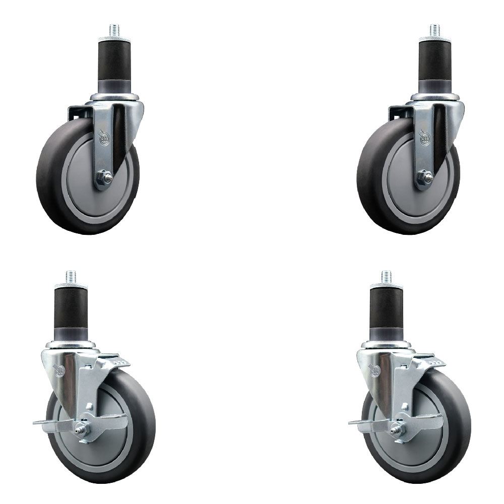 SCC-EX20S514-TPRB-2-TLB-2-158 Thermoplastic Rubber Swivel Expanding Stem Caster with 5 in. Gray Wheels & 1.63 in. Stems - Set of 4