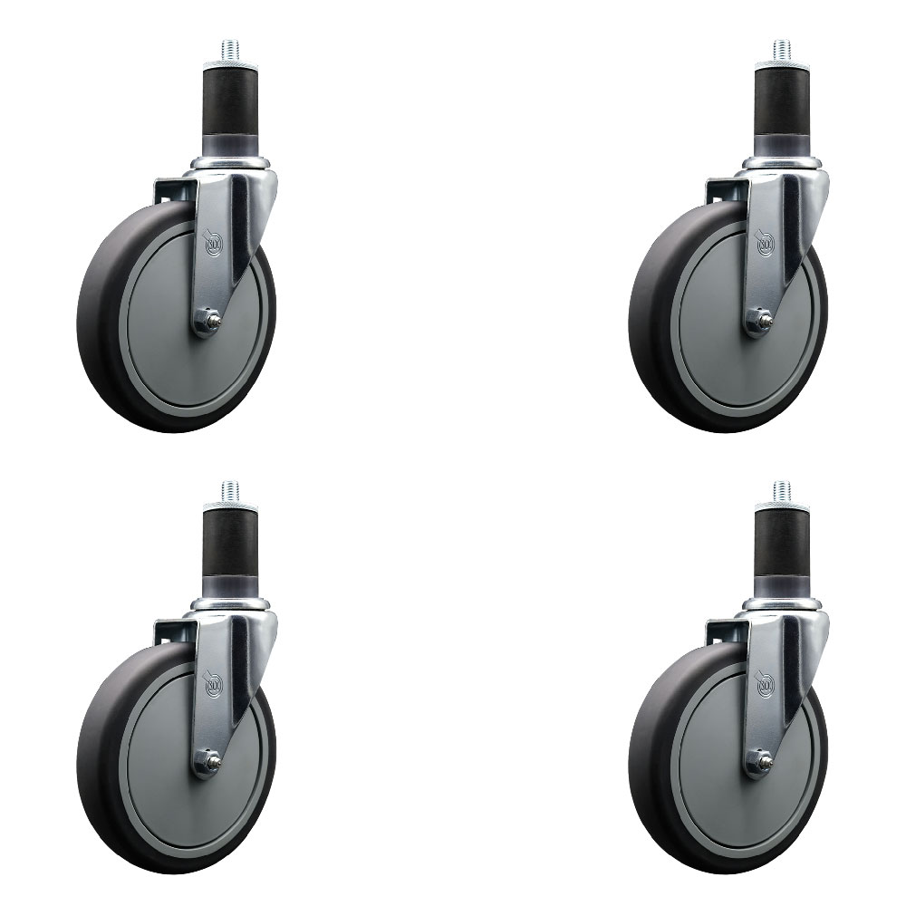 SCC-EX20S614-TPRB-158-4 Thermoplastic Rubber Swivel Expanding Stem Caster with 6 in. Gray Wheels & 1.63 in. Stems - Set of 4