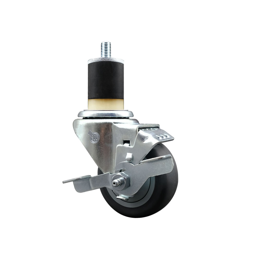 SCC-EX20S314-TPRB-TLB-178 Thermoplastic Rubber Swivel Expanding Stem Swivel Caster with 3 in. Gray Wheel & 1.87 in. Stem & Top Locking Brake
