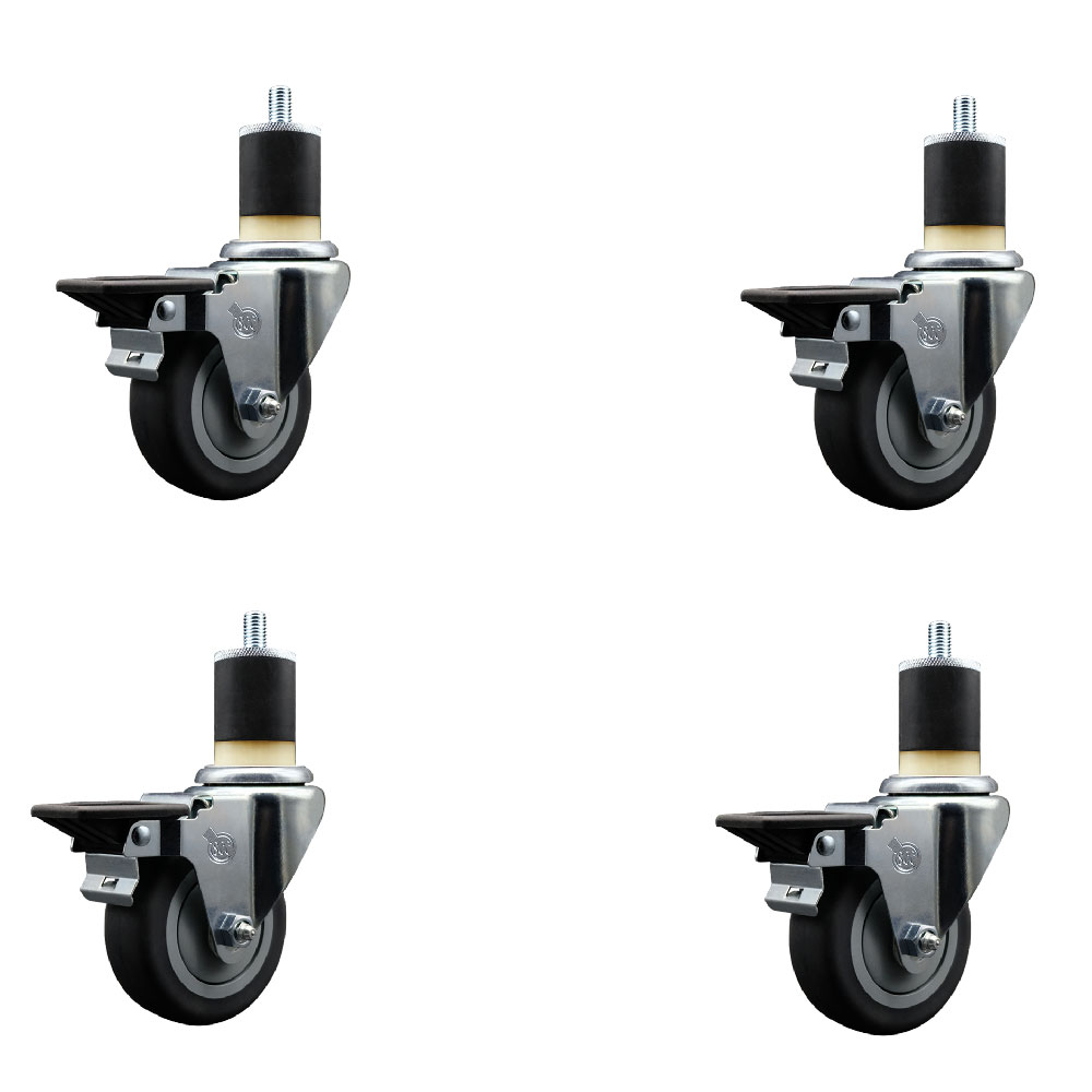 SCC-EX20S3514-TPRB-PLB-178-4 Thermoplastic Rubber Swivel Expanding Stem Caster with 3.5 in. Gray Wheels & 1.87 in. Stems - Set of 4