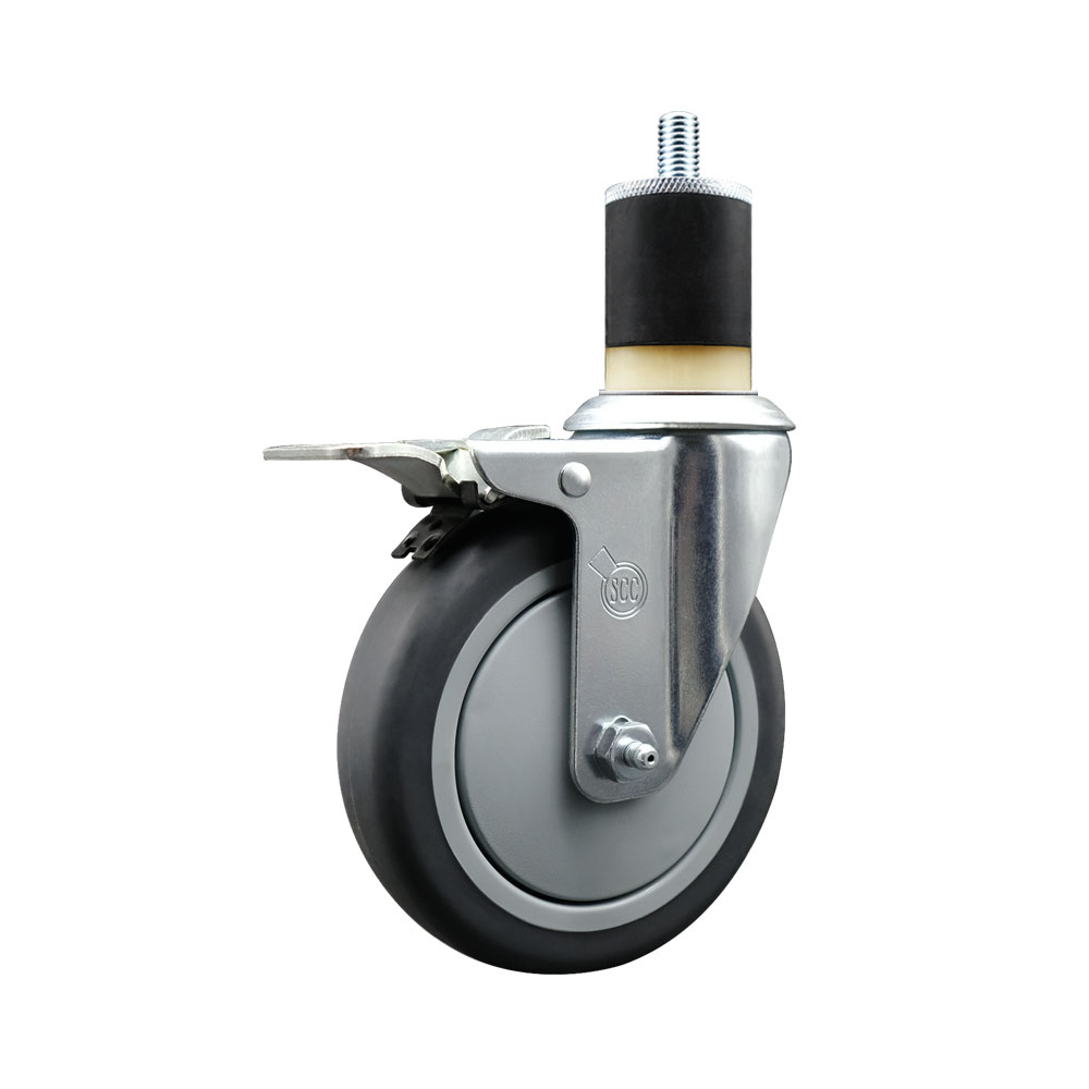 SCC-EXTTL20S514-TPRB-178 Thermoplastic Rubber Swivel Expanding Stem Swivel Caster with 5 in. Gray Wheel & 1.87 in. Stem & Total Locking Brake