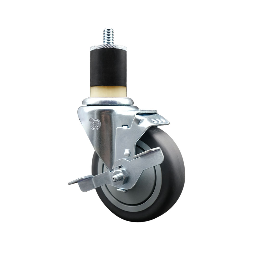 Stainless Steel Thermoplastic Rubber Swivel Expanding Stem Swivel Caster with 4 in. Gray Wheel & 1.87 in. Stem & Top Locking Brake