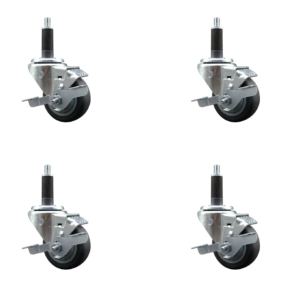 SCC-EX20S314-TPRB-TLB-1-4 Thermoplastic Rubber Swivel Expanding Stem Caster with 3 in. Gray Wheels & 1 in. Stems - Set of 4