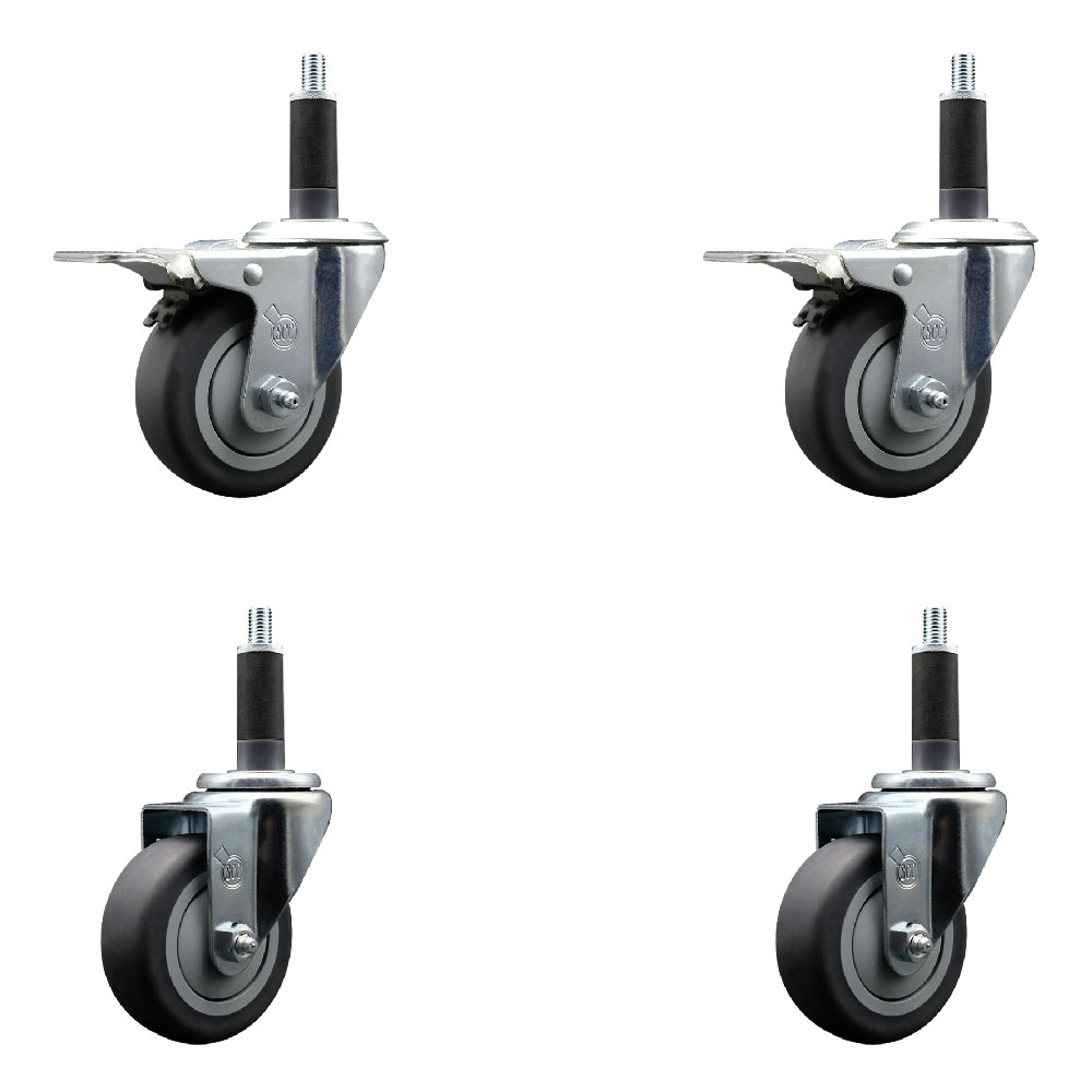 SCC-EXTTL20S3514-TPRB-2-S-2-1 Thermoplastic Rubber Swivel Expanding Stem Caster with 3.5 in. Gray Wheels & 1 in. Stems - Set of 4