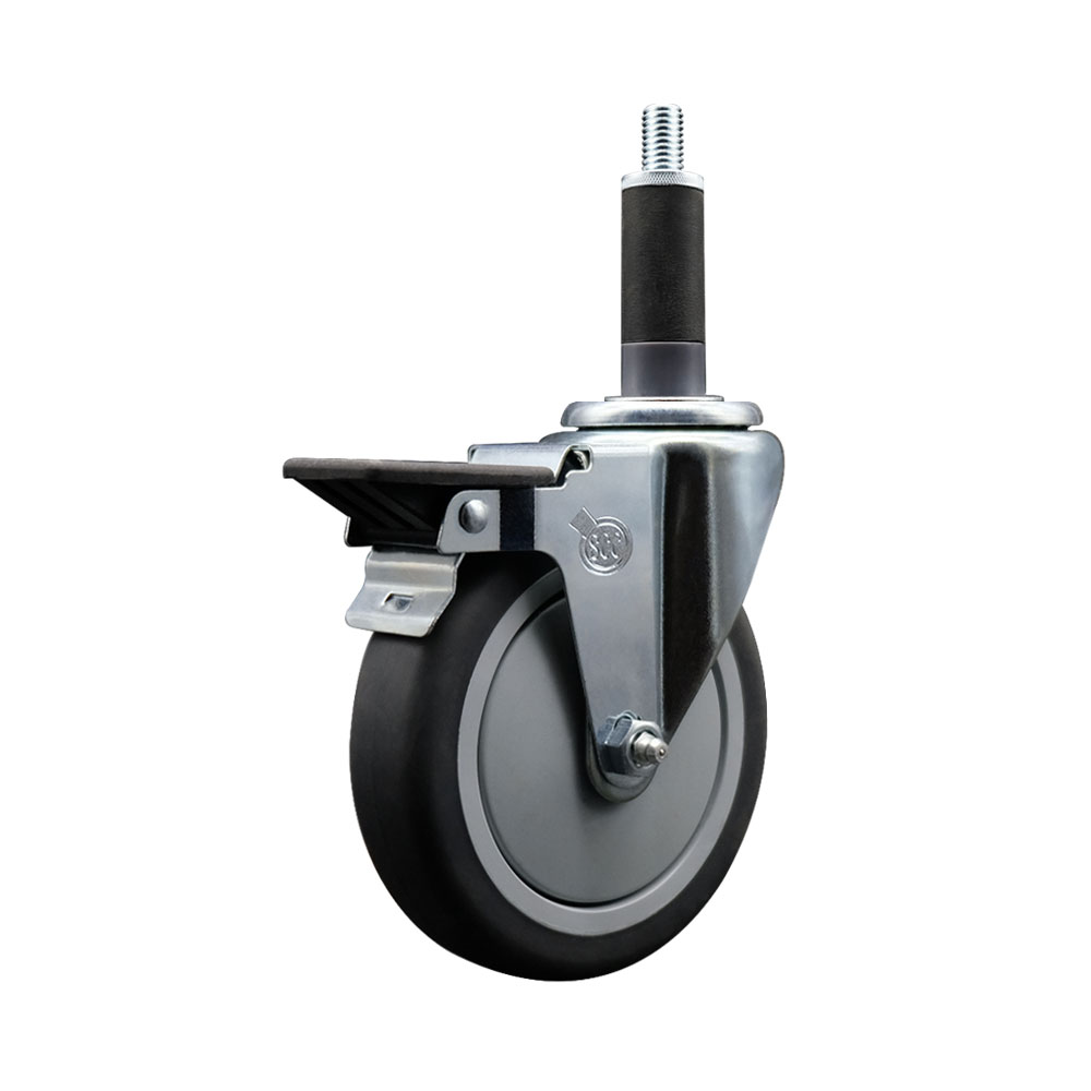 SCC-EX20S514-TPRB-PLB-1 Thermoplastic Rubber Swivel Expanding Stem Swivel Caster with 5 in. Gray Wheel & 1 in. Stem & Posi Locking Brake
