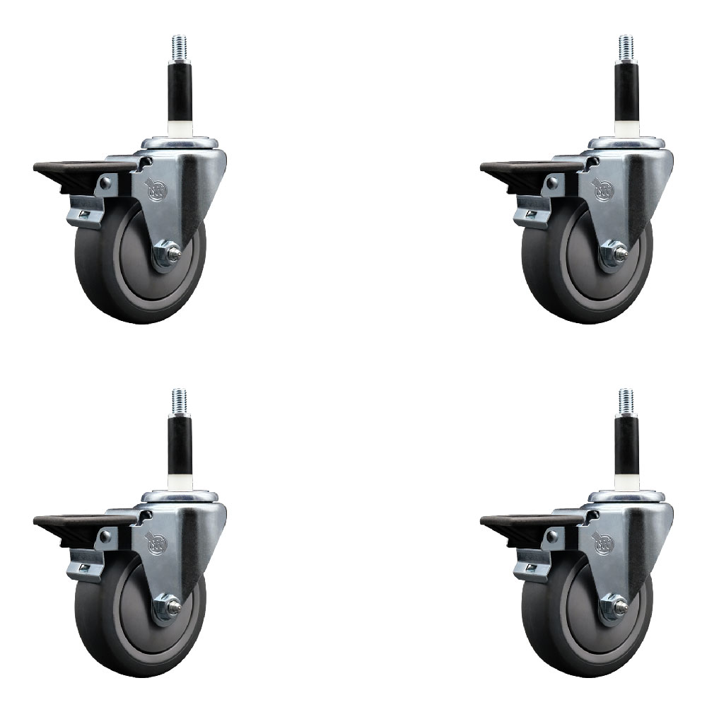 SCC-EX20S414-TPRB-PLB-34-4 Thermoplastic Rubber Swivel Expanding Stem Caster with 4 in. Gray Wheels & 0.75 in. Stems - Set of 4