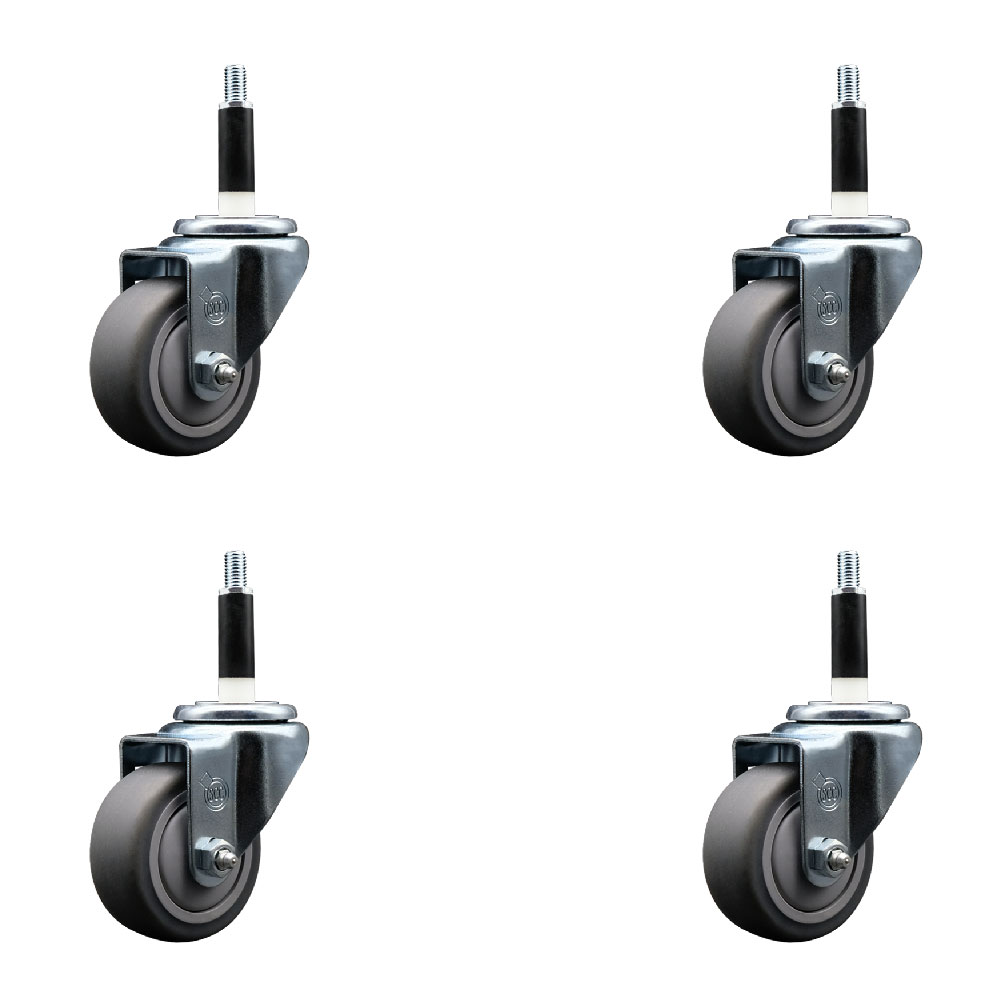 SCC-EX20S314-TPRB-78-4 Thermoplastic Rubber Swivel Expanding Stem Caster with 3 in. Gray Wheels & 0.87 in. Stems - Set of 4