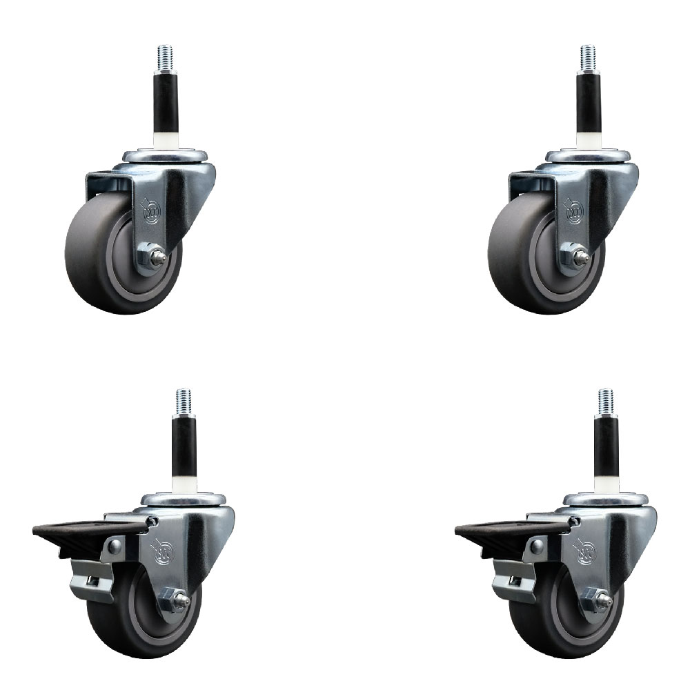 SCC-EX20S314-TPRB-2-PLB-2-78 Thermoplastic Rubber Swivel Expanding Stem Caster with 3 in. Gray Wheels & 0.87 in. Stems - Set of 4