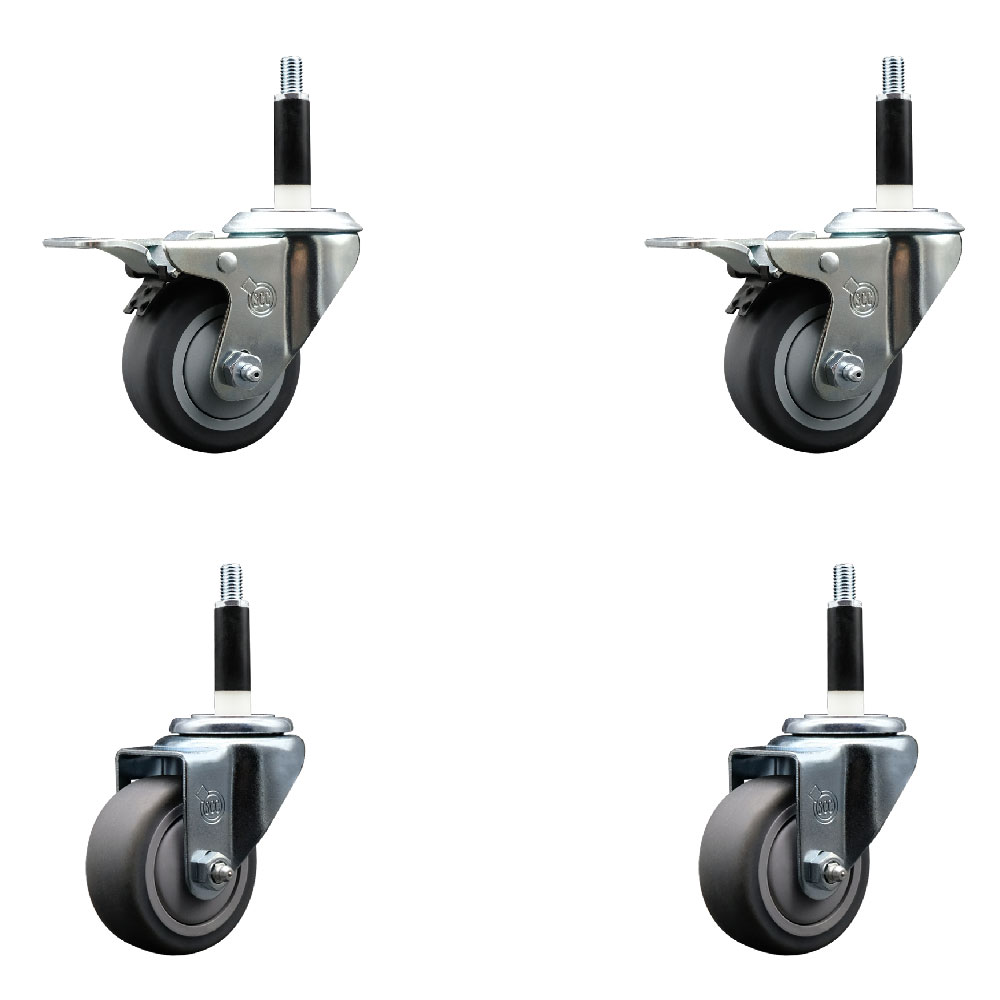SCC-EXTTL20S314-TPRB-2-S-2-78 Thermoplastic Rubber Swivel Expanding Stem Caster with 3 in. Gray Wheels & 0.87 in. Stems - Set of 4