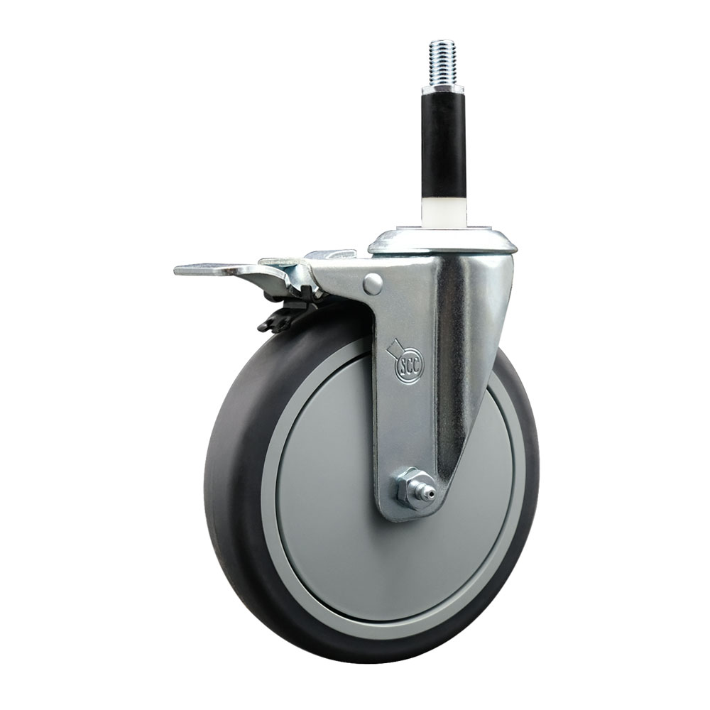 SCC-EXTTL20S614-TPRB-78 Thermoplastic Rubber Swivel Expanding Stem Swivel Caster with 6 in. Gray Wheel & 0.87 in. Stem & Total Locking Brake