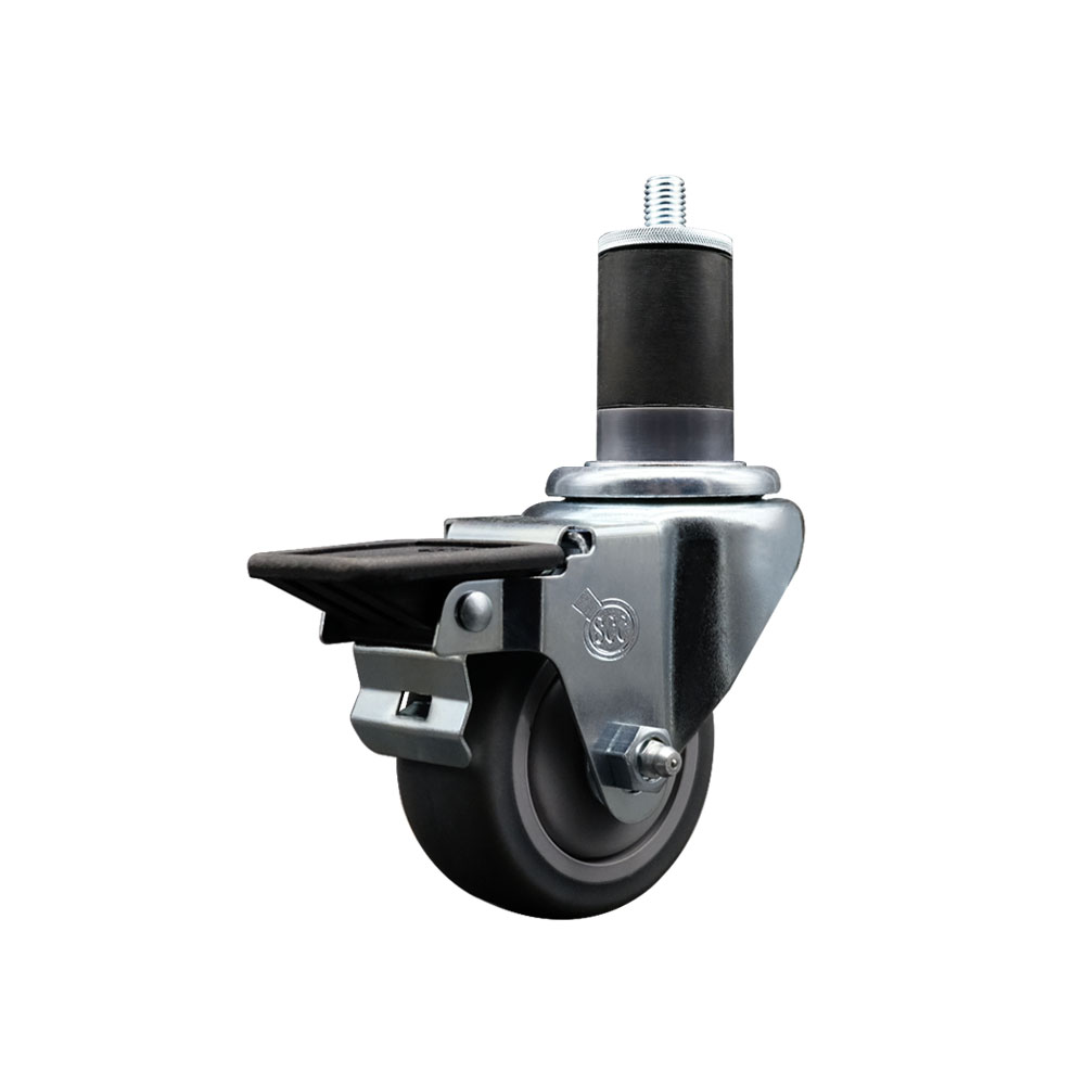 SCC-EX20S314-TPRB-PLB-158 Thermoplastic Rubber Swivel Expanding Stem Swivel Caster with 3 in. Gray Wheel & 1.63 in. Stem & Posi Locking Brake
