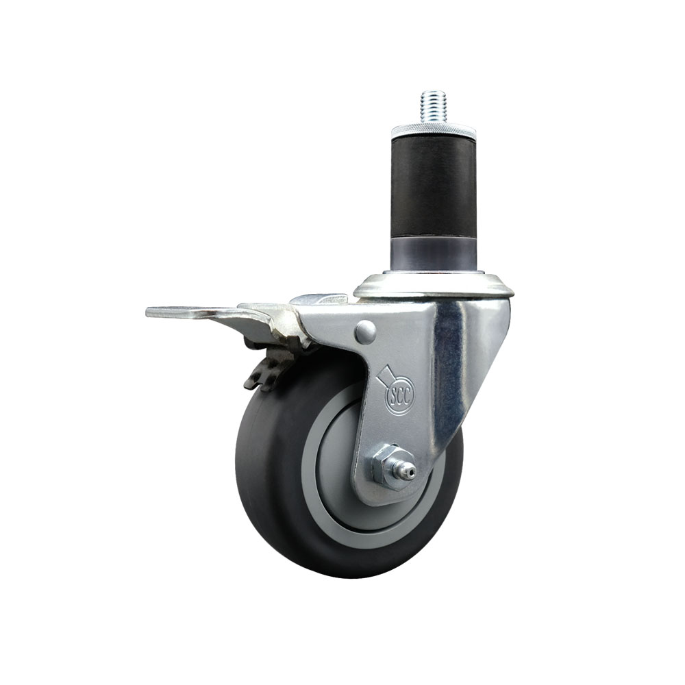 SCC-EXTTL20S3514-TPRB-158 Thermoplastic Rubber Swivel Expanding Stem Swivel Caster with 3.5 in. Gray Wheel & 1.63 in. Stem & Total Locking Brake