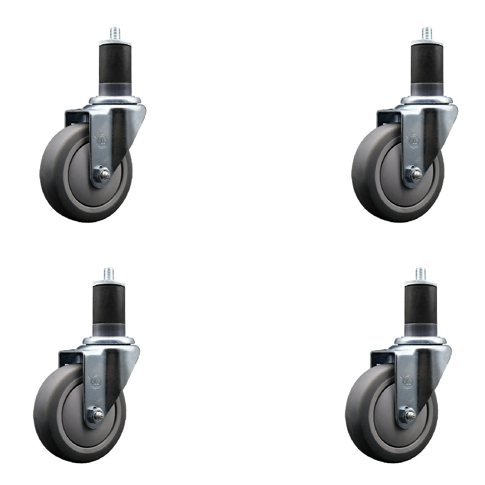 SCC-EX20S414-TPRB-158-4 Thermoplastic Rubber Swivel Expanding Stem Caster with 4 in. Gray Wheels & 1.63 in. Stems - Set of 4