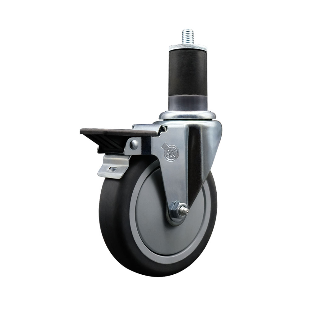 SCC-EX20S514-TPRB-PLB-158 Thermoplastic Rubber Swivel Expanding Stem Swivel Caster with 5 in. Gray Wheel & 1.63 in. Stem & Posi Locking Brake