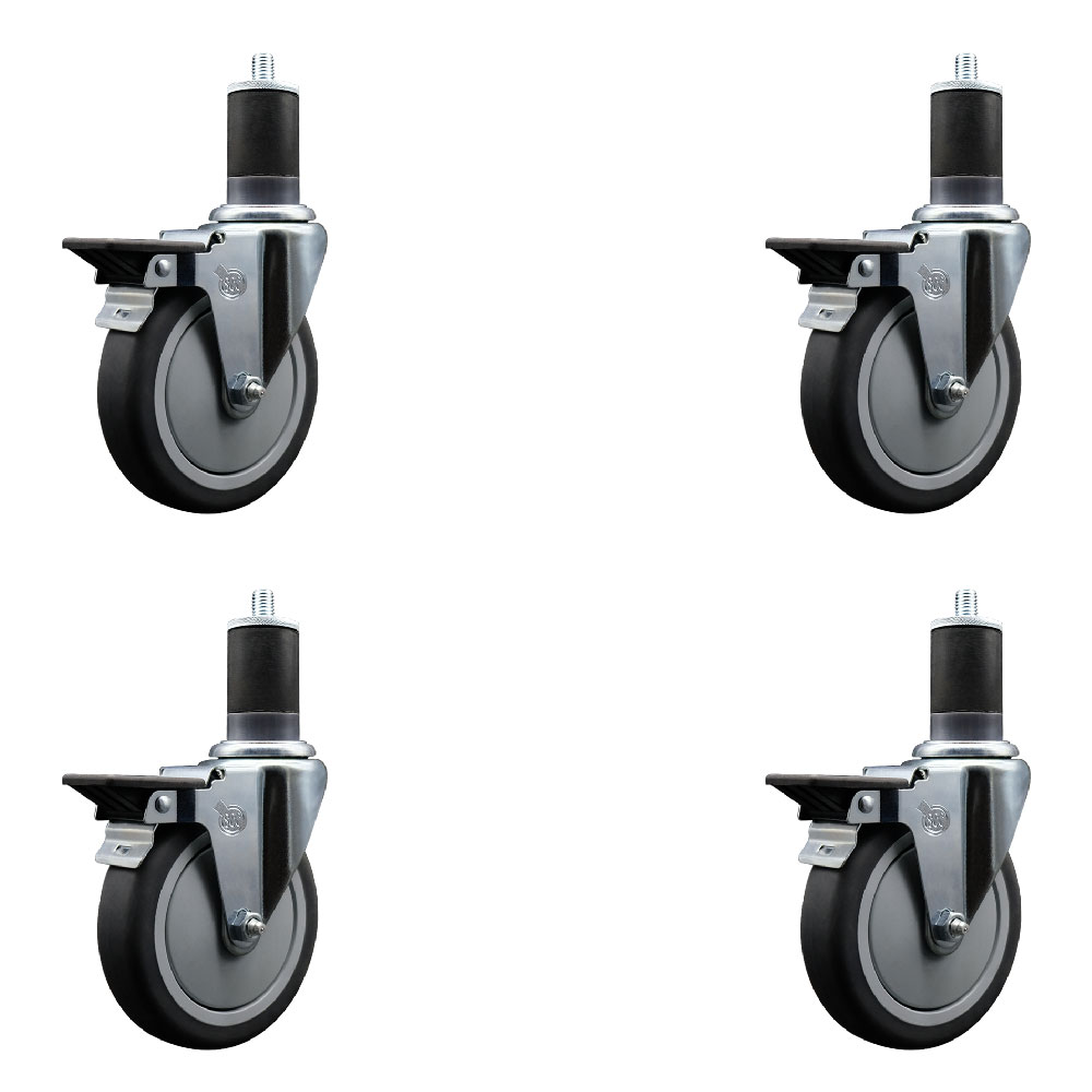 SCC-EX20S514-TPRB-PLB-158-4 Thermoplastic Rubber Swivel Expanding Stem Caster with 5 in. Gray Wheels & 1.63 in. Stems - Set of 4