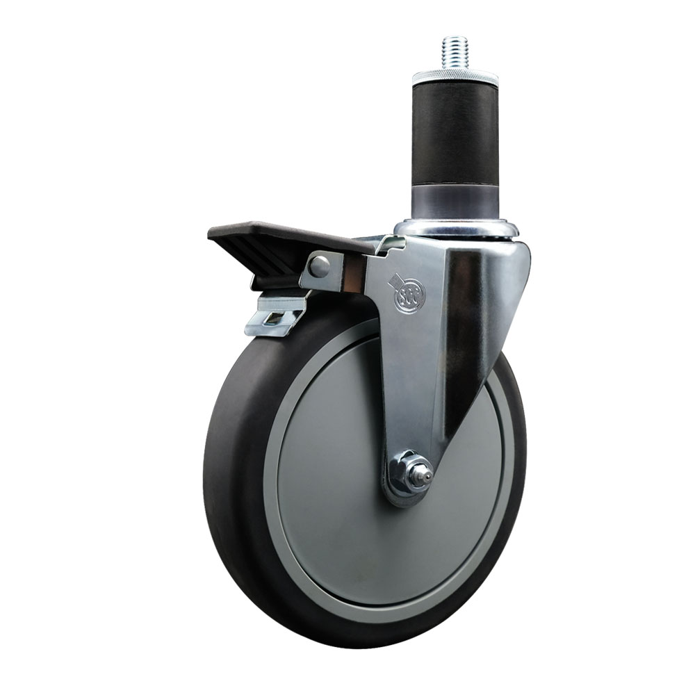 SCC-EX20S614-TPRB-PLB-158 Thermoplastic Rubber Swivel Expanding Stem Swivel Caster with 6 in. Gray Wheel & 1.63 in. Stem & Posi Locking Brake