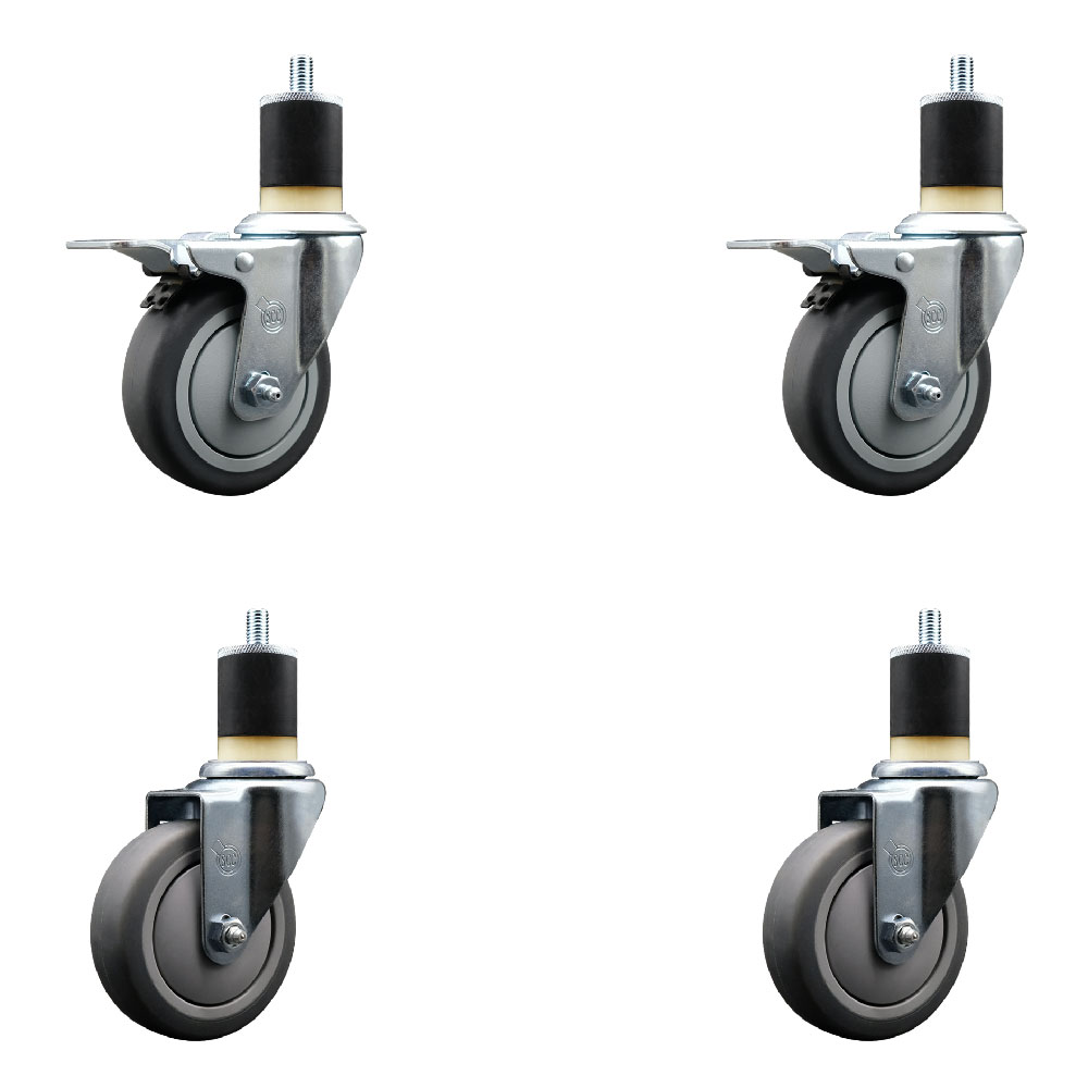 SCC-EXTTL20S414-TPRB-2-S-2-178 Thermoplastic Rubber Swivel Expanding Stem Caster with 4 in. Gray Wheels & 1.87 in. Stems - Set of 4
