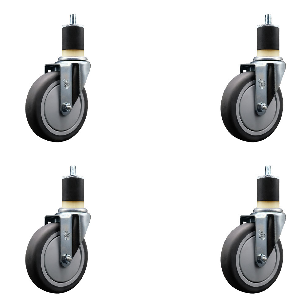 SCC-EX20S514-TPRB-178-4 Thermoplastic Rubber Swivel Expanding Stem Caster with 5 in. Gray Wheels & 1.87 in. Stems - Set of 4