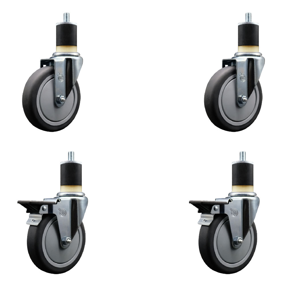 SCC-EX20S514-TPRB-2-PLB-2-178 Thermoplastic Rubber Swivel Expanding Stem Caster with 5 in. Gray Wheels & 1.87 in. Stems - Set of 4
