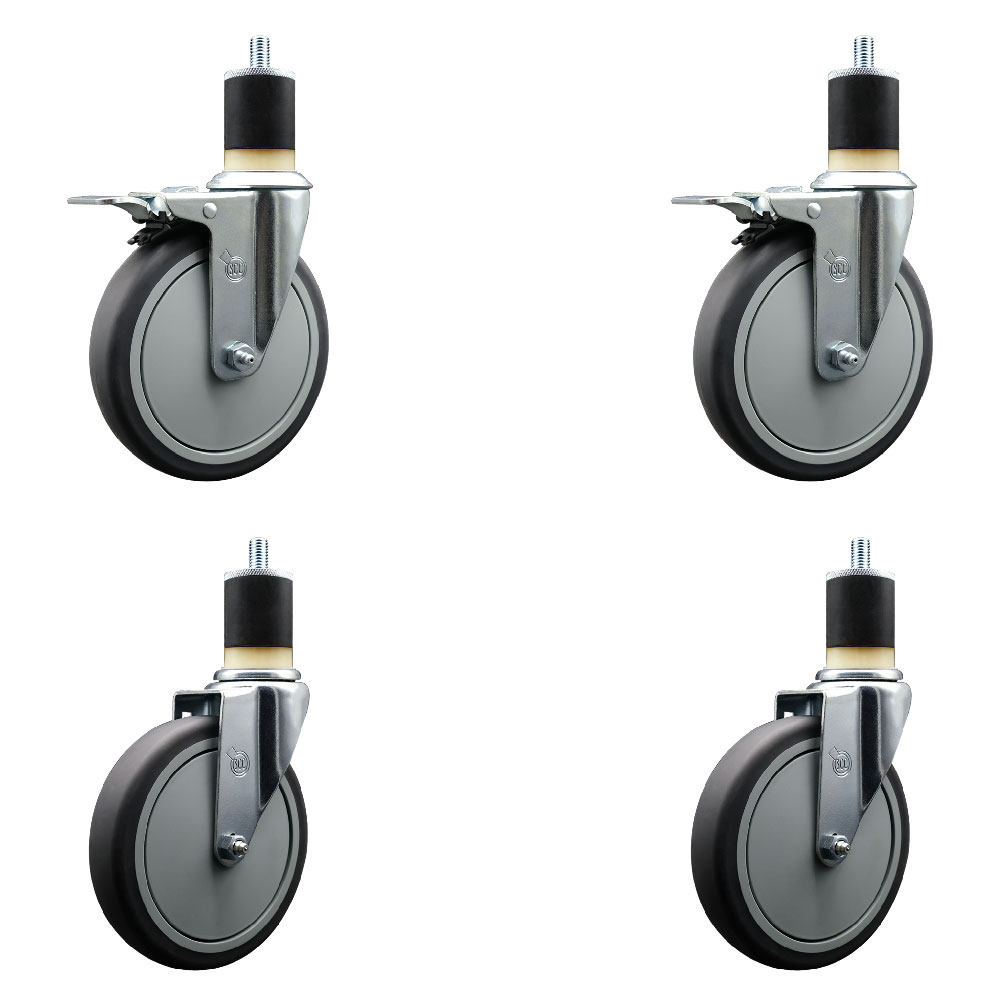 SCC-EXTTL20S614-TPRB-2-S-2-178 Thermoplastic Rubber Swivel Expanding Stem Caster with 6 in. Gray Wheels & 1.87 in. Stems - Set of 4
