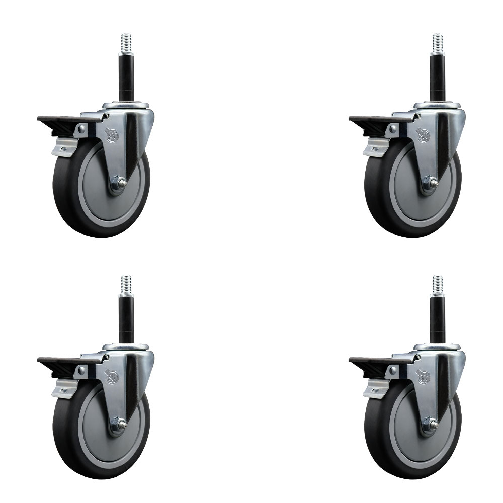 SCC-EX20S514-TPRB-PLB-34-4 Thermoplastic Rubber Swivel Expanding Stem Caster with 5 in. Gray Wheels & 0.75 in. Stems - Set of 4