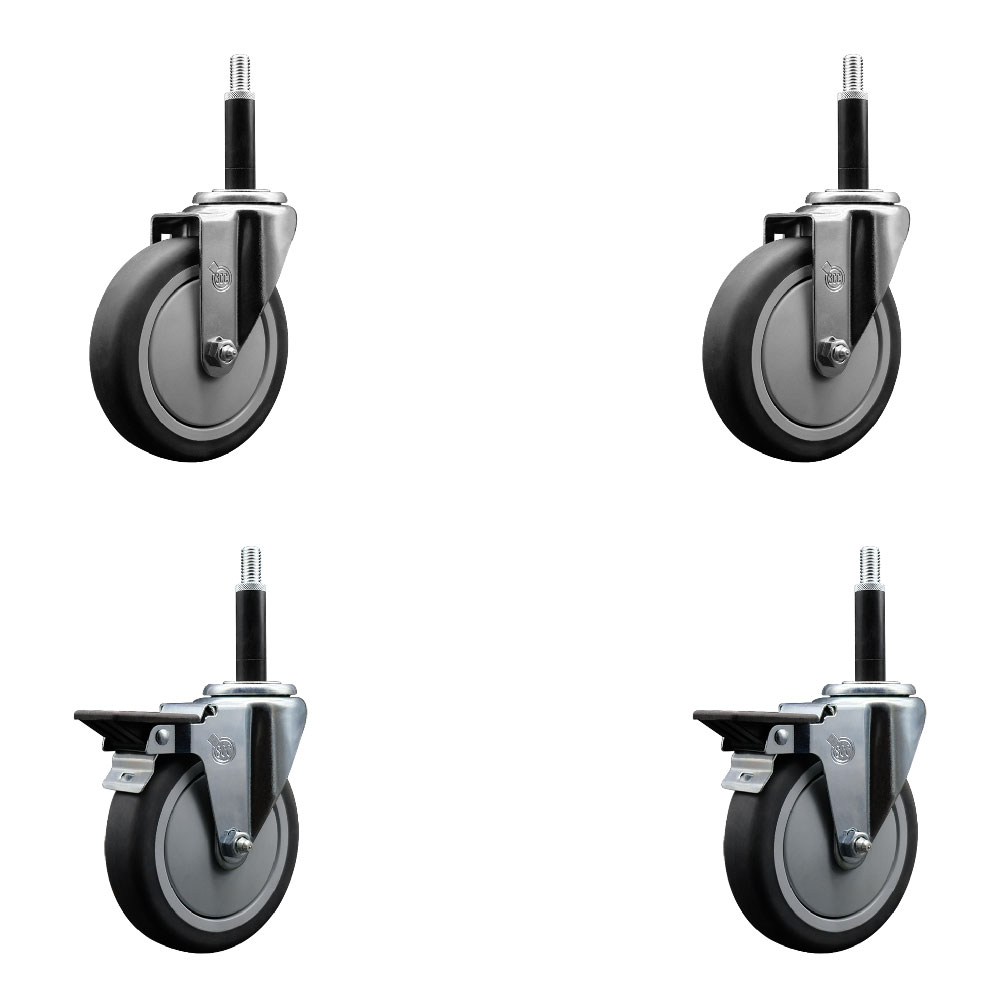 SCC-EX20S514-TPRB-2-PLB-2-34 Thermoplastic Rubber Swivel Expanding Stem Caster with 5 in. Gray Wheels & 0.75 in. Stems - Set of 4