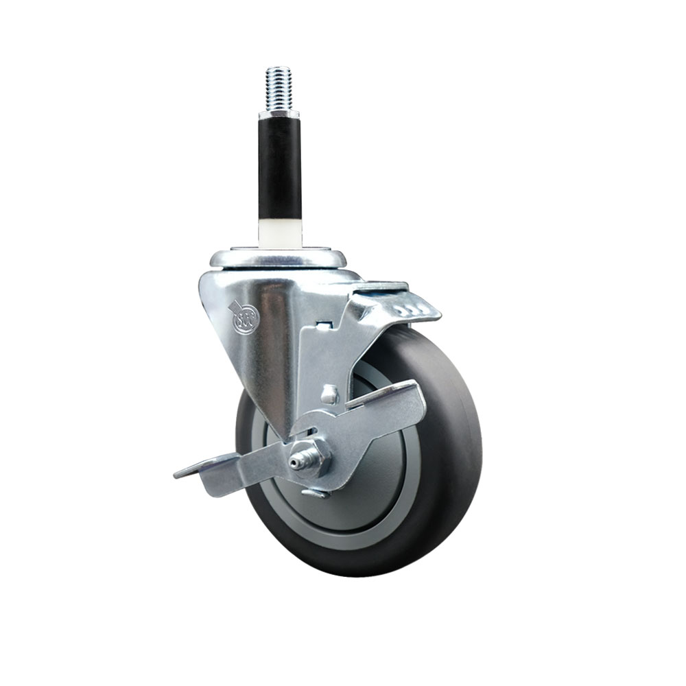 SCC-EX20S414-TPRB-TLB-78 Thermoplastic Rubber Swivel Expanding Stem Swivel Caster with 4 in. Gray Wheel & 0.87 in. Stem & Top Locking Brake